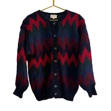 Vintage 90's Susan Bristol Chevron Mohair Cardigan Sweater Jacket Size Medium