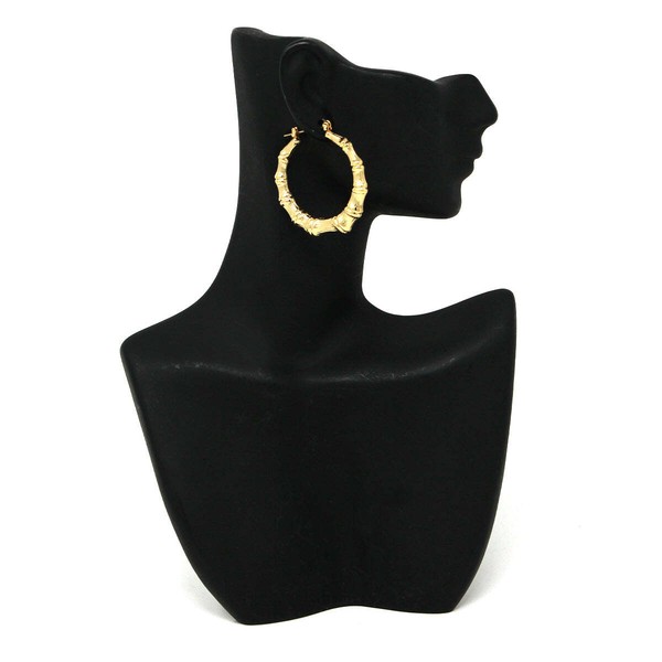 Alternate view of Gold Plated Bamboo Hoop Earrings-30mm