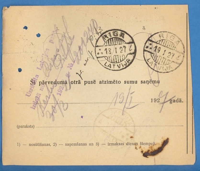 LETONIA 1927 PAQUETE POSTAL CUBIERTA CANCELAR ALUKSNE TO RIGA 1086 Foto 2 de 2