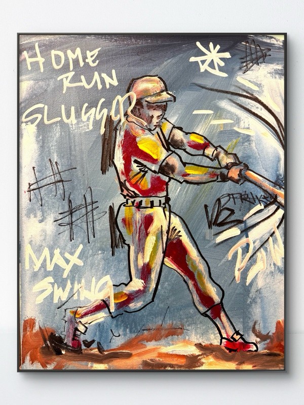 SAMATOWIC Baseball Player 11x14 Abstract Expressionism Original Fine Art 316