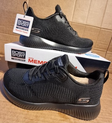 Skechers Damen-Sportschuhe UK4 schwarz Bobs Squad Tough Talk Engineered Knit Trim