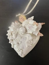 3 Inch Porcelaine Angel Heart Christmas Tree Ornament 