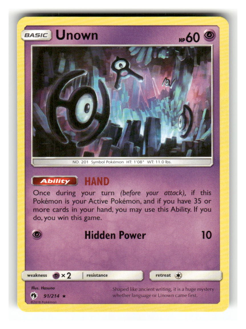 Unown 91/214 Rare Lost Thunder Pokemon Lightly Played