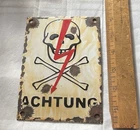 Vintage Porcelain War Time Sign From Poland Or Germany Skull Crossbones Danger