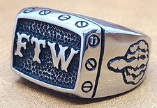 Men's Stainless Steel Biker Out Law Motorcycle FTW Ring Middle Finger Up