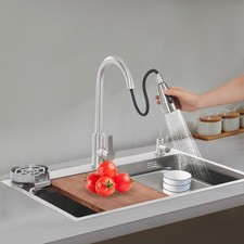 Stainless Steel Undermount Kitchen Sink with Wood Cutting Board and Faucet