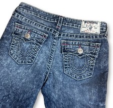 True Religion World Tour Skinny Jeans Blue Acid Wash Wide Stitch Y2K Girls Sz 14