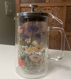 Brandani French Press Coffee Maker Glass and Stainless Steel 6 Cup Floral Rare
