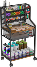 3-Tier Art Craft Rolling Cart with Drawers, Metal Small Storage Cart on Wheels,