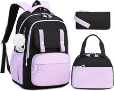 Girls Backpack with Lunch Box 3Pcs, Waterproof School Bag Set for Teen Elementar