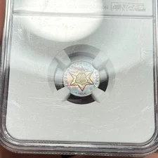 1861 3CS MS62 NGC Toned Three Cent Silver - Heavy Die Clash - Pretty Toning