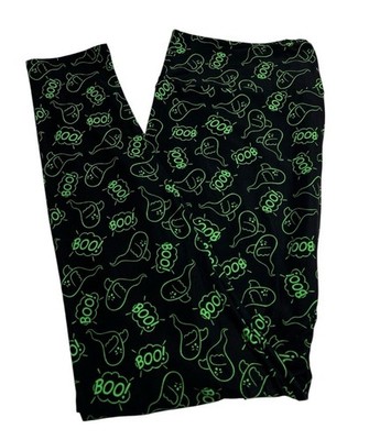 LuLaRoe Leggings TC2 Tall Curvy GREEN Halloween GHOST BOO Spooky