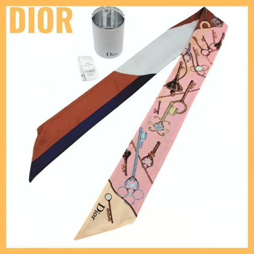 Foulard Christian Dior multicolore rose en soie 6 cm x 95 cm avec étui