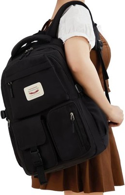 Schwarzer Schulrucksack für Mädchen & Damen | Wasserabweisend | 14'' Laptopfach