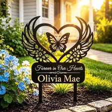 Custom Memorial Garden Stake, Butterfly Angel Wings Grave Marker Gift Decor