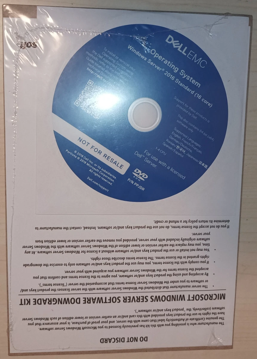 👌 Dell Microsoft Windows Server 2016 DVD estándar de 64 bits 16 núcleos 1-4 CPU prog