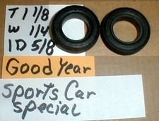 1 pr treaded Good Year Tires 1/24th Slot Car T 1 1/8 X W 1/4 X 5/8 NOS