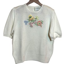 Vtg Components by Susan Bristol Hand Embroidered Floral Pullover Sweater