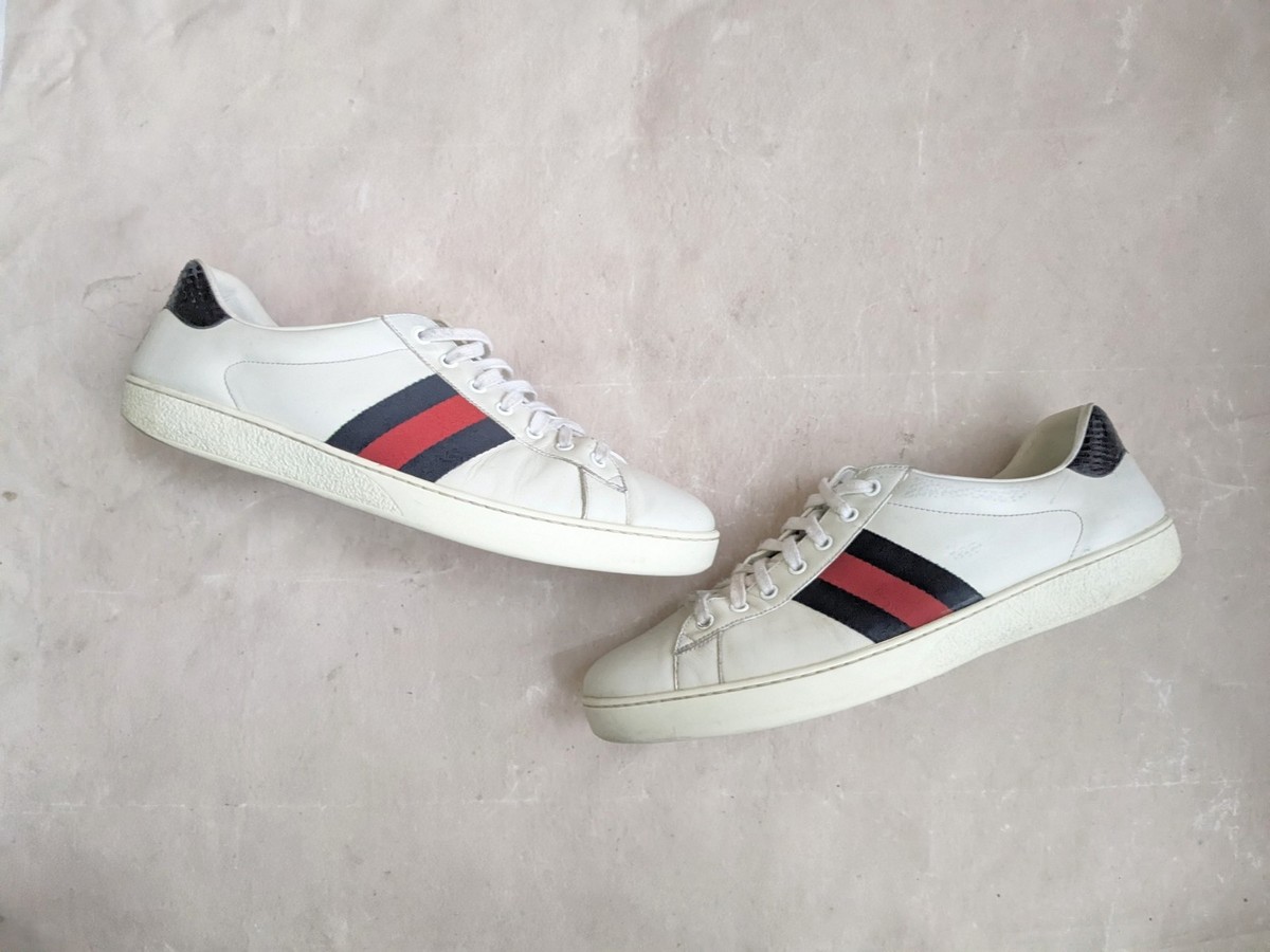 Gucci Ace Sneakers White Men 12.5 Web Leather Shoes Low Tops  display picture 1