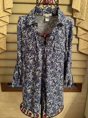 Hasting & Smith Women Black/White/Purple Floral Print Button Up Blouse Size 1X