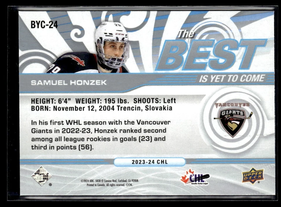 2023-24 Upper Deck CHL The Best Is Yet To Come #BYC-24 Samuel Honzek - Image 2 of 2