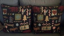 Vintage Tapestry Cabin Pillows With Bears And Moose Rustic/ Lodge Look
