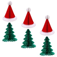 6Pcs Christmas Theme Paper Decor Honeycomb Paper Hanging Ornaments Festive Decor