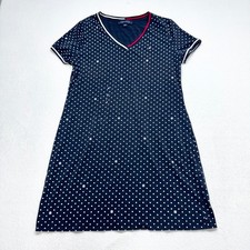 Tommy Hilfiger Polka Dot T-Shirt Dress Women L Blue V-Neck Cotton Stretch Size L