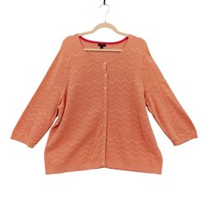 Talbots Women Classic Preppy Pointelle Cardigan 3X Peach Chevron Button Front