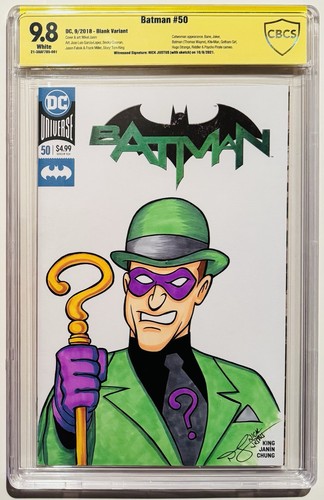 BATMAN #50 CBCS 9.8 Signed & Sketch Art By Nick Justus The Riddler!