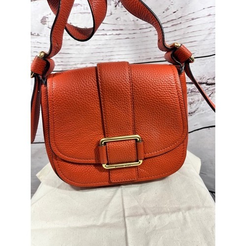 Michael Kors Orange Pebbled Leather Flap Crossbody Bag Gold Buckle - Picture 1 of 4