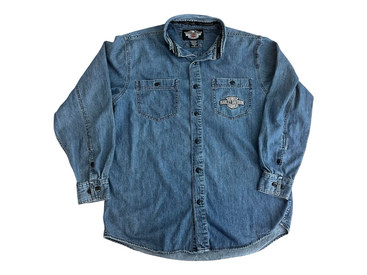 Harley-Davidson Denim Long Sleeve Casual Button-Down Shirts for