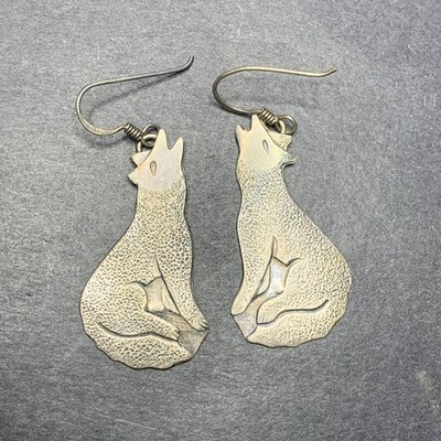 STERLING SILVER 925 Lot Earrings Pair N27 Coyote Wolf Howling Moon Bark Dog Star