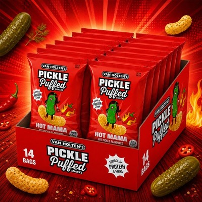 Van Holtens Pickle Puffed Snacks Hot Mama 14 x 50g Vorratspack Chips Flips