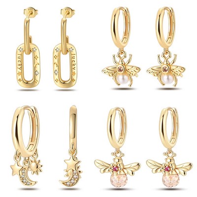 1 Pair 925 Sterling Silver Stud Earrings Women Pearl Bee Star Fine Jewelry