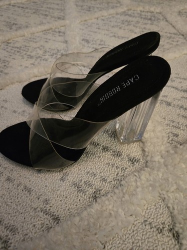 Brand New! Never Worn - Cape Robbin Open Back Criss Cross Strap Clear Heels - Picture 11 of 11