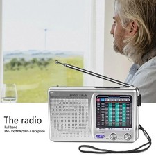 PORTABLE 9 BAND WORLD RECEIVER MULTIBAND RADIO RECEIVER FM TV /AM/SW1-7 KK-9 SIL