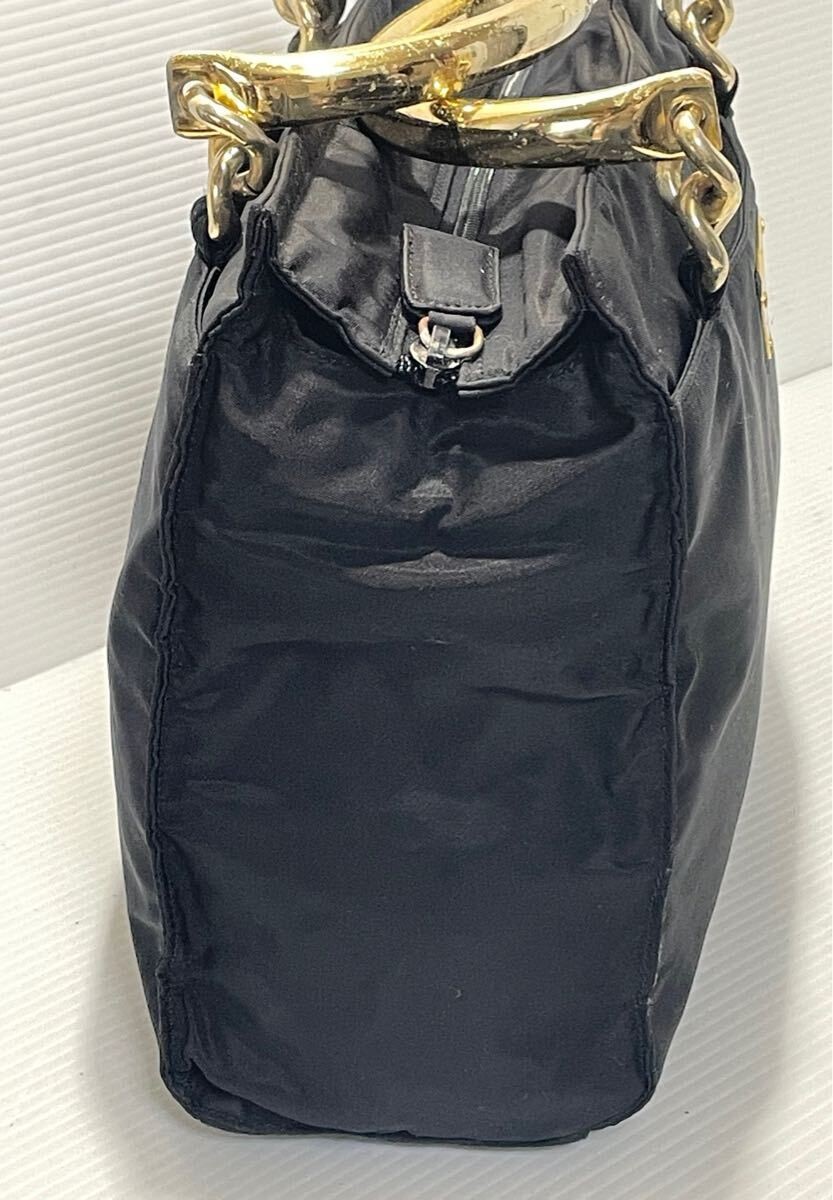 Prada Tessuto Nylon Chain Handle Black Shoulder Bag Vintage Authentic thumbnail 4