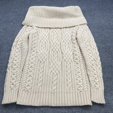 ARAN MOR 100 MERINO WOOL CREAM IRISH CABLEKNIT COWL NECK SWEATER SIZE SMALL
