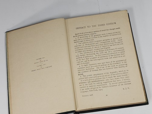 Vintage Antique 1910 Book Essentials Of German BJ Vos Henry Holt And Company - Imagen 7 de 14