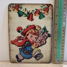 Christmas Decor Holiday VINTAGE STYLE Die Cut Cardboard Girl Presents 5 X 7
