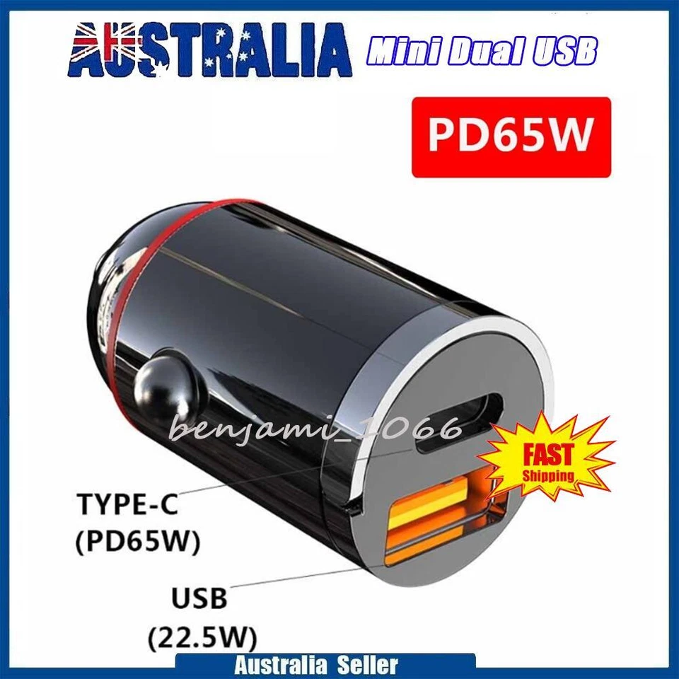 1/2/3x 65W Dual USB Type-C Car Charger QC3.0 PD Fast Charging Adapter DC12V-24V