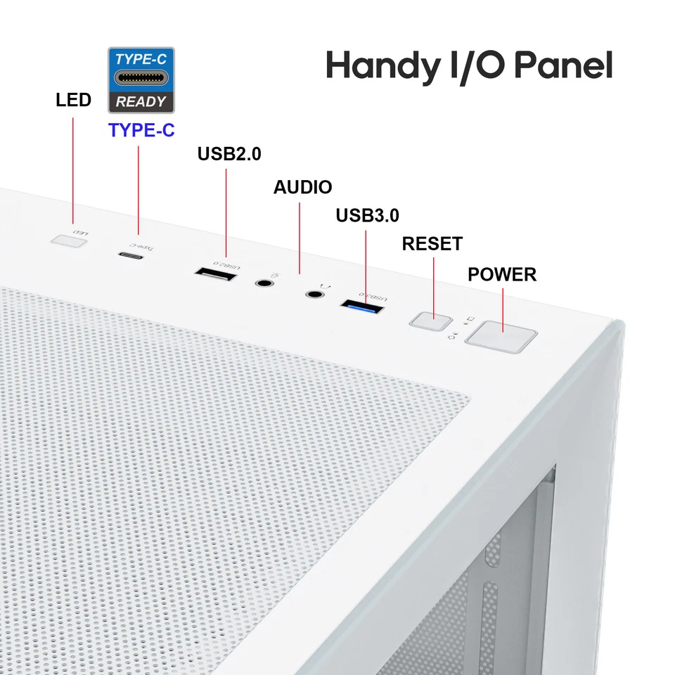 Vetroo AL900 White ATX Mid Tower PC Case Tempered Glass w/ ARGB & PWM FDB Fan x1 - Image 3 of 4