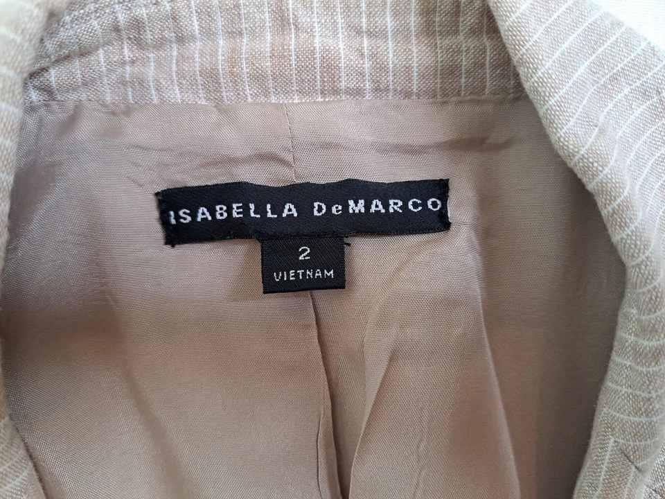 Chaqueta Blazer Isabella Demarco Mujer 2 Mezcla de Lino Rayas Bronceado Carrera Negocios Foto 3 de 4