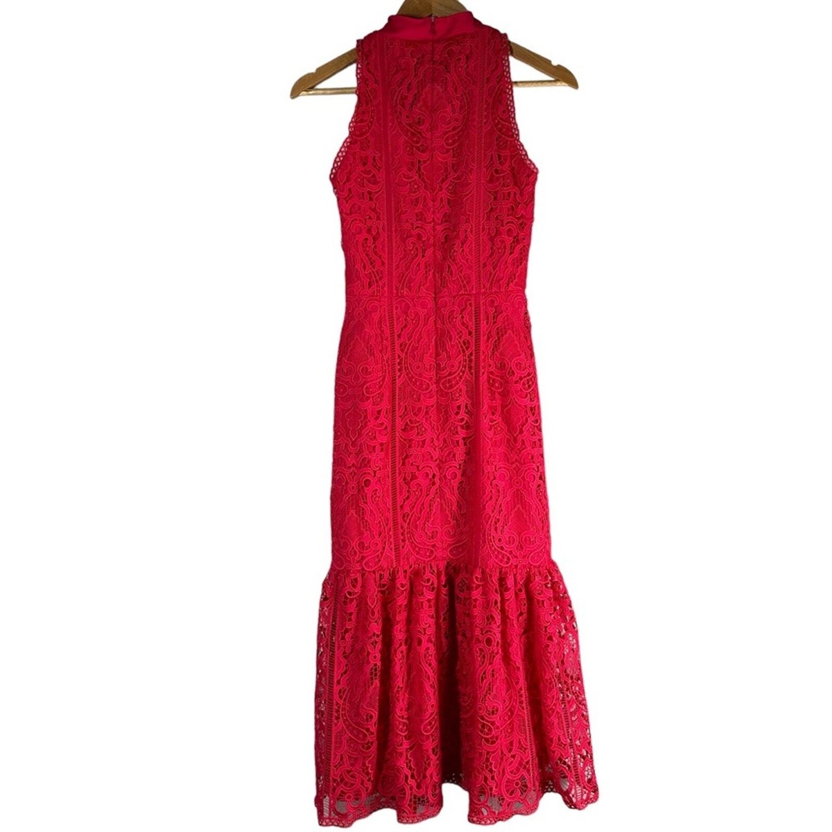 Monique Lhuillier Lace Fit & Flare Midi Dress Raspberry Red Size 2 | eBay