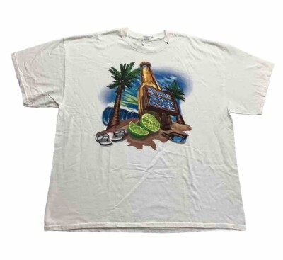 Y2K Graphic T Shirt White Men s 2XL Cotton No Work Zone Beach Beer Relax Lime