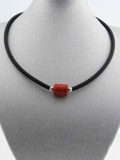 Kautschuk schwarz Halskette Collier Korallen Perle Walze rote 925 Silber Damen