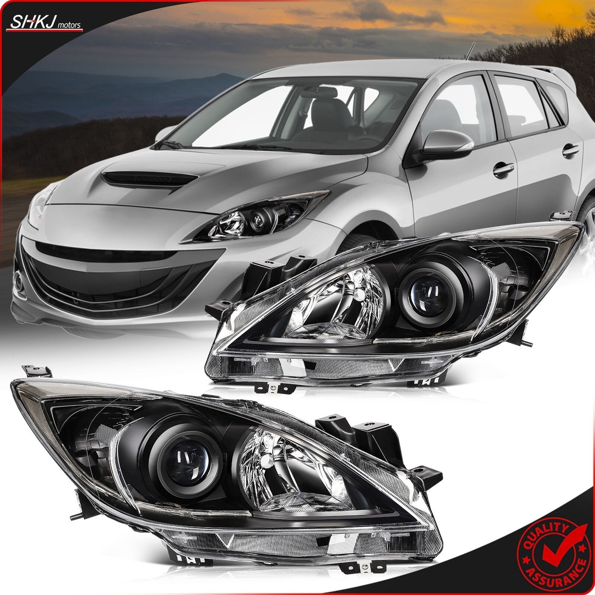 For Mazda 3 2010-2013 Headlights Assembly Black Housing w