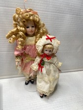 Lot Of 2 Old Porcelain Head Hand Dolls 11.5" 9" Lace Pink White Red Blonde Curls