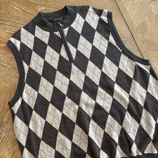 Greg Norman X-Large 1/4 Zip GRAYSweater Vest Mens Argyle Golf EXCELLENT  Soft